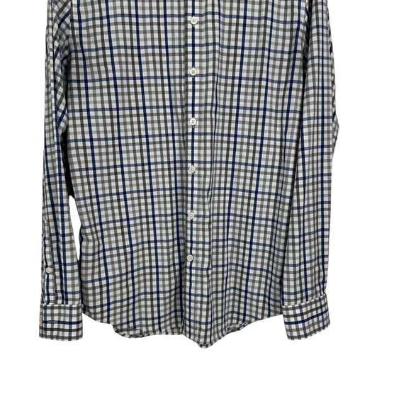 Express Mens Slim Fitted Plaid Button-Up Shirt S 14-14.5" Long Sleeve Blue/Gray - Picture 9 of 10